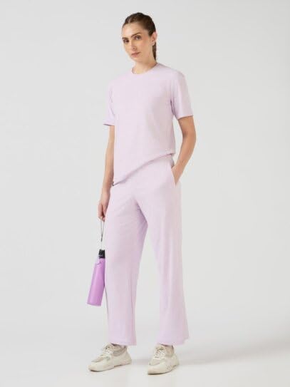 Image of TECHNOSPORT Women Textured Straight Fit Trackpants for Casual Wear, Travel Wear, Gym Wear