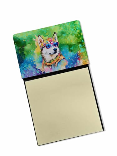 Caroline's Treasures Siberian Husky Hippie Dawg Sticky Note Holder Refillable Dispenser Self-Sticky Note Pads, Memo Pads Blank Desk Accessories