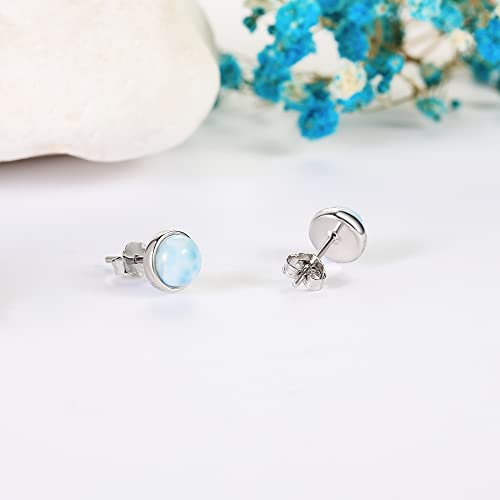 Larimar/Aquamarine/Lapis Lazuli/Moss Agate/Amethyst/Turquoise/Onyx/Tiger Eye/Moonstone/Labradorite/Rose Quartz Earrings Stud Sterling Silver Natural Heart/Round/Halo Gemstone Jewerly Gift4
