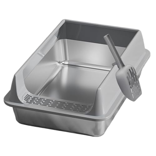 Lettiera Acciaio Inox, Lettiera Per Gatti Aperta Con Bordo Alto E Scozzo, Facile Da Pulire, 40x30x19 CM