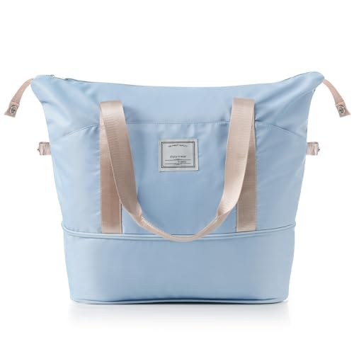 Luggage Sets 4 Piece, Expandable ABS Durable Suitcase with Travel Bag, Carry On Luggage Suitcase Set with 360° Spinner Wheels, light blue4