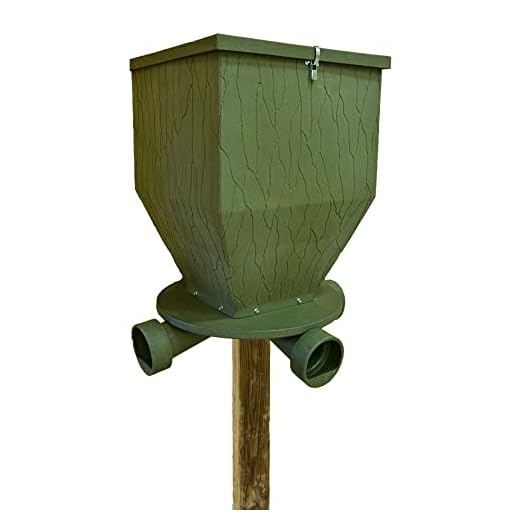 Banks Outdoors Gravity Fed Post Mounted Weatherproof Feed Bank Deer and Game Hunting Feeder with 300 Pound Capacity, Green