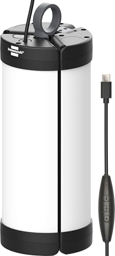 Brennenstuhl Luce LED per tenda da sole VL 500 (lampada a sospensione e da terra, 550 lm, cavo USB C da 5 m con interruttore, IP54, dimmerabile, luce da campeggio con livelli di temperatura di colore