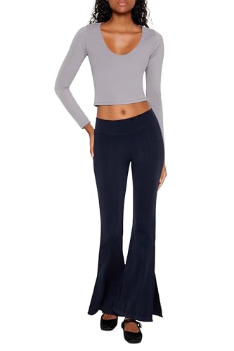 Pantalon évasé taille haute legging flare femme noir stretch