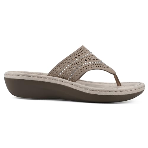 Image of CLIFFS BY WHITE MOUNTAIN Women's Comate Rhinestoned Mini Wedge Flip Flop Sandal