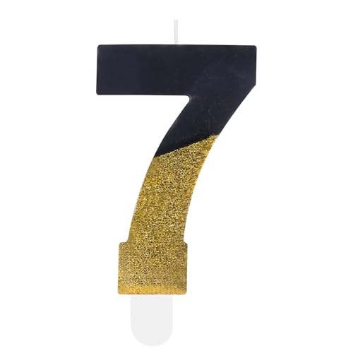 Hongplus Black Gold Glitter 7th Birthday Candles, Number 7 Candle, Cakes Candle, Candles for Cake, Happy 7th Birthday Cake Topper Decorations for Girls Boys 7 Birthday Anniversary Wedding Party