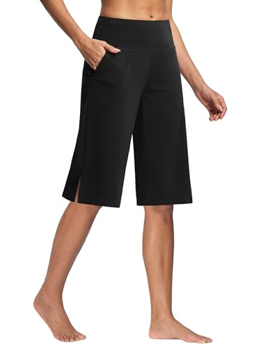 Image of ISEEGZ 15 inch /18 inch /21 inch Capri Pants for Women High Waist Wide Leg Yoga Capris with Pockets Stretchy Loose Fit Casual Workout