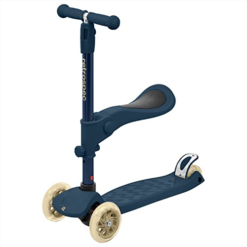 Retrospec Chipmunk Plus Kids’ Kick Scooter 3+ Years - Height Adjustable 3 Wheel Scooters - Learn to Steer, Foldable Seat, LED Lights, & No-Slip Deck - Navy by Retrospec - Used condition - CA$65.25