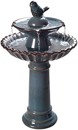 Kenroy Home 51083TL Vogel Tiered Birdbath with Teal Finish, Classic Style, 27.25" Height, 16.13" Width, 16.13" Depth