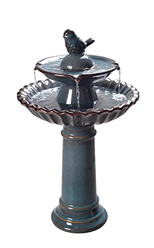 Kenroy Home 51083Tl Vogel Tiered Birdbath With Teal Finish, Classic Style, 27.25" Height, 16.13" Width, 16.13" Depth #TOP16