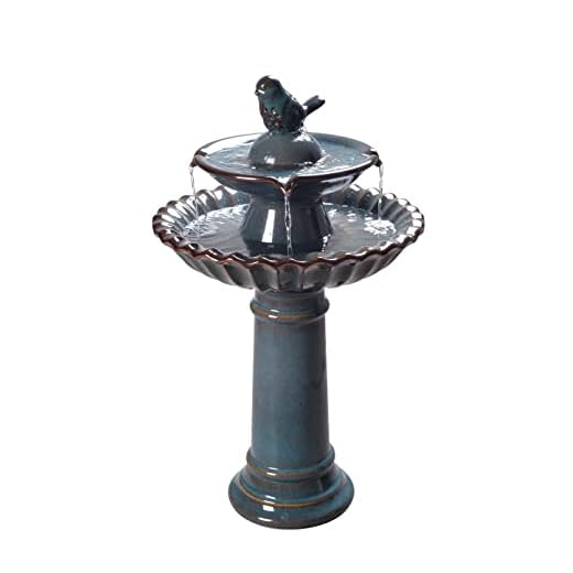 Kenroy Home 51083TL Vogel Tiered Birdbath with Teal Finish, Classic Style, 27.25" Height, 16.13" Width, 16.13" Depth