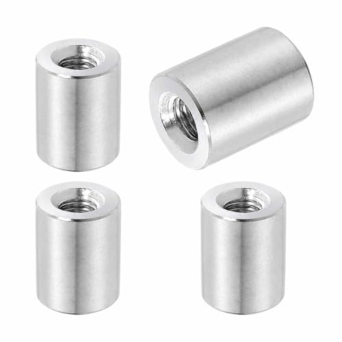 MECCANIXITY 4Pcs M8x1.25x20mm Round Coupling Nuts, Stainless Steel Connector Nut Fasteners Rod Hardware Nuts 16mm OD for Threaded Rod, Industrial Construction Fasteners, Silver