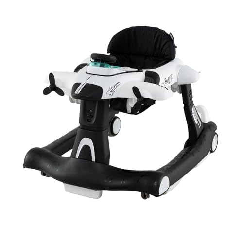 GOPLUS Andador Bebes 6 en 1, Andador Plegable con 3 Alturas Ajustables, Velocidad Regulable, 6 Ruedas Universales, Música, Luces, Cojín Suave, Forma de Avión, Tacatá para Bebé 6-18 Meses (Blanco)