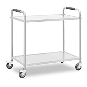 Royal Catering RCSW-2R.1K Serveerwagen 2 boorden 130 kg keukenwagen rolwagen keuken keukenrolwagen