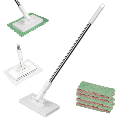 Fregona Antipolvo Desechable, Fregona Antipolvo Desechable con 4 Paños Reutilizables, 39' Long Handle Wet and Dry Mopping Sweeper Stick with Locking Head & Sweeping Cloths, Multi Surface Floor (1pcs)
