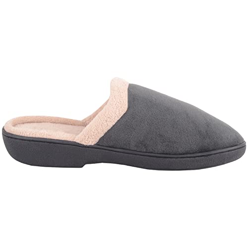 Chaussons mules d'hiver douillets en velours gris avec doublure polaire chaude femme - 4