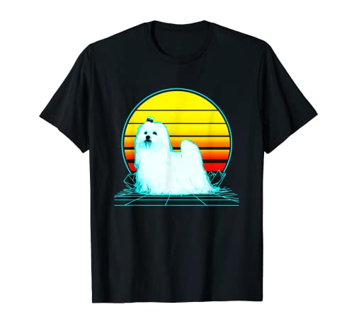 Retro Vintage Sunset Maltese Dog T-Shirt