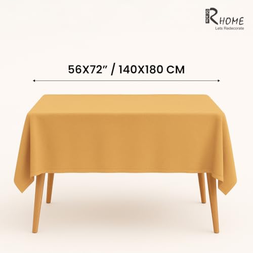Image of R home 100% Cotton Solid Table Cover | Yellow | 56 x 72 Inch I200 GSM Thick Fabric, Anti-Skid | Machine Washable & Reusable | Ideal for Dining Table & Centre Table, Easy Maintenance