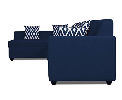 Image of Adorn India Rio Highback L Shape 6 Seater Sofa Set (Left Side Handle) (Blue)