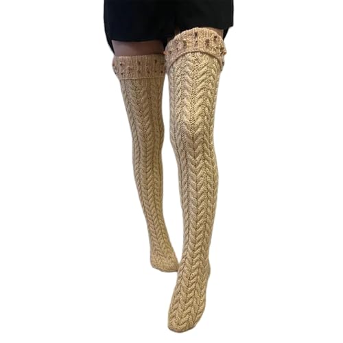 Muineobuka Women Thigh High Socks Striped Over the Knee Cable Knit Socks Y2K 3D Flower Stockings Fashion Leg Warmers (Yellow, ONE SIZE)