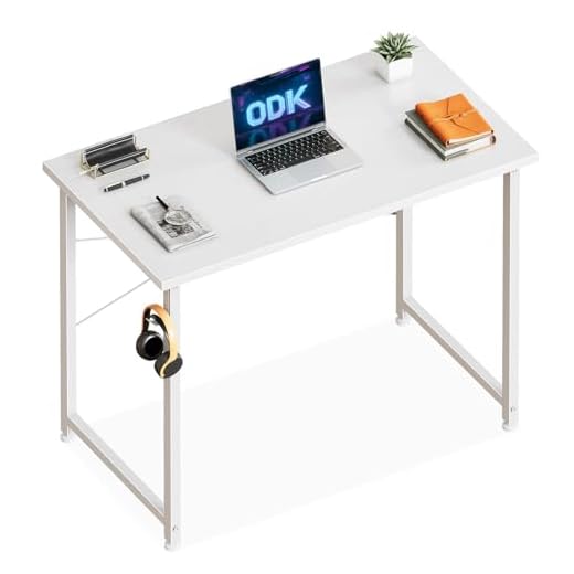 ODK Scrivania per Computer, Scrivania da Ufficio, Scrivanie da Lavoro con Gancio para Auriculares Mesa de Escritura (Bianca, 80x40cm)