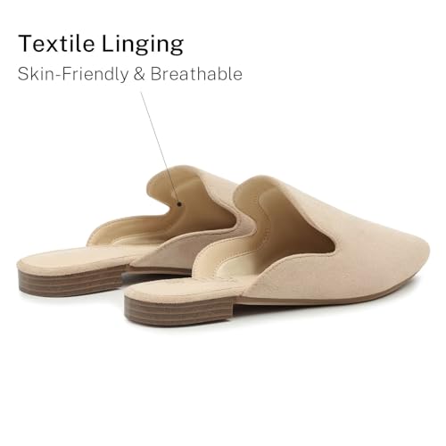 Image of MUSSHOE Women's Pointed Toe Mule Flats: Comfortable Lightweight Slip On Backless Loafers with Memory Foam for Office Work & Dressy Casual Wear