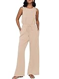 Trendy Queen Fall Fashion 2024 Jumpsuits for Women New Casual Dressy Loose Petite Summer Jumpers Sleeveless Wide Leg Long Pants Rompers With Pocket