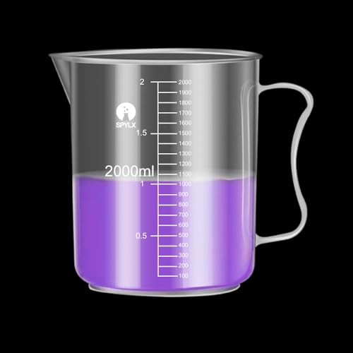 Image of Measuring Jugs, Plastic Food Grade Liquid Measuring Cups Molded Graduations - Chemical Resistant, Autoclavable - Handle for Convenient Lifting (1, 2000ml)