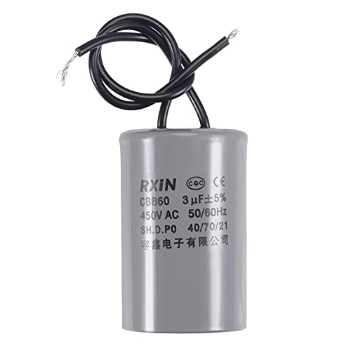 sourcing map CBB60 Run Capacitor 3uF 450V AC 2 Wires 50/60Hz Cylinder 54x34mm for Air Compressor Water Pump Motor