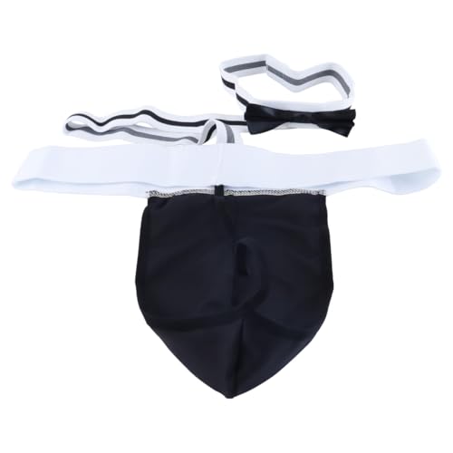 Durlo Body de empregado de mesa sexy para homem, traje de cosplay com alças e tanga, com laço, para festa de Halloween e Carnaval, cor preta