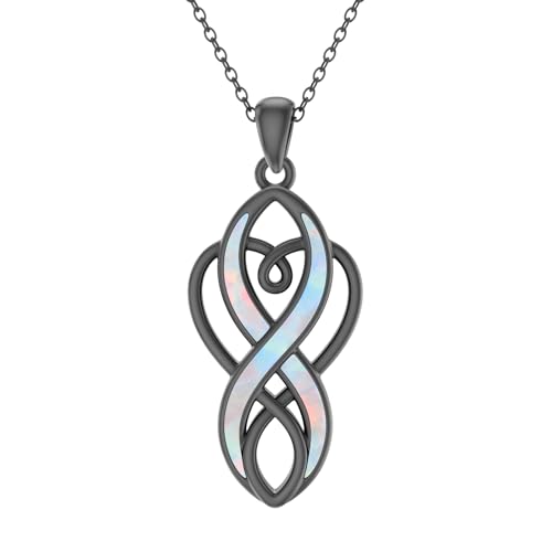 QHQPQ Black Celtic Knot Necklace 925 Sterling Silver Infinity Heart Pendant Opal Necklace Celtic Jewelry Irish Gifts for Women Girlfriend