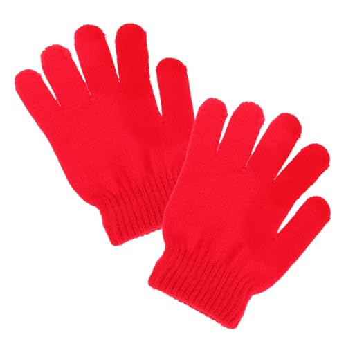 Warm Full Finger Gloves Knitted Solid Color for Autumn Winter Fits Ages for and School Bus Wait Red