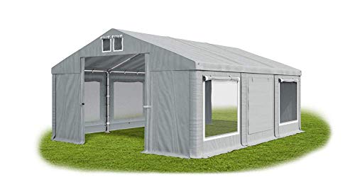 Das Company Partyzelt 4x6m Lagerzelt Universalzelt Moskitonetz wasserdicht grau Zelt 560g/m² PVC Plane ganzjährig Gartenzelt Winter ISDM - Zeltgarage, Pavillon, Zeltgarage Winterfest - Winterzelt