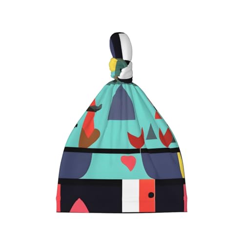 Newborn Baby Hat, Geometric Patterns Print Soft Top Knot Beanie Cap, Cute Baby Headwear for 0-6 Months Black