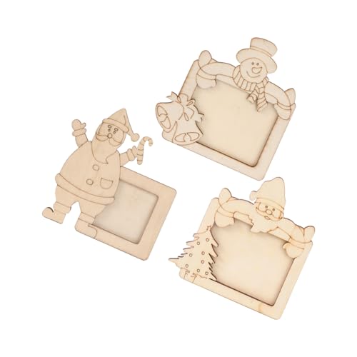 Alipis 3 Molduras de fotos natalícias de madeira decoração de secretária casa porta-fotos design de boneco de neve Pai Natal e bengala doce conjunto de 3 peças para ambiente festivo