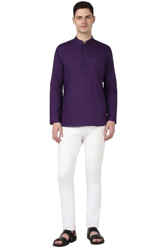 Image of Peter England Men Cotton Regular Fit Everyday Festive Solid Short Kurta