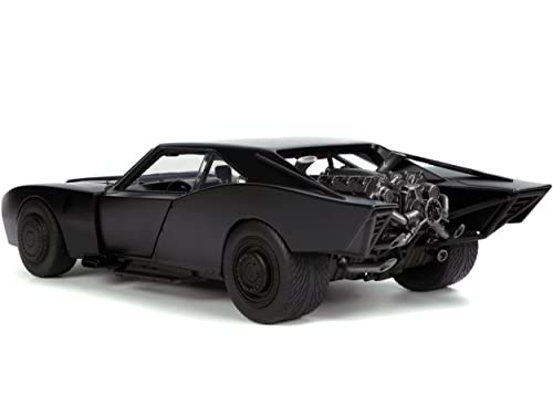 Image of Batmobile Matt Black with Lights and Diecast Figurine (2022) Movie DC Comics 1 /18 Diecast Model Car by Jada 32504