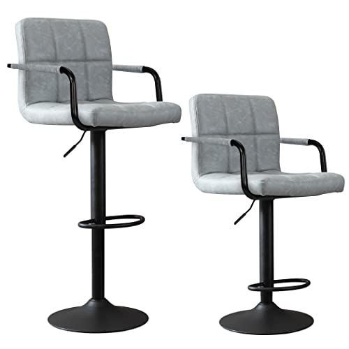 Wolmics Bar Stools Set Of 2, Height Adjustable Counter Height Bar Stools With Thicken Cushion, Back And Armrest,Vintage Leather Modern Bar Chairs For Home And Kitchen Counter #TOP5