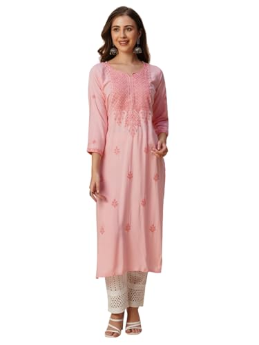 Image of RATAN Rayon Straight Lucknowi Chikankari Ethnic Wear Kurta for Women