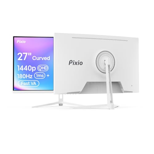 Image of Pixio PXC278 Wave White 27 inch 180Hz Refresh Rate QHD 1440p Resolution 1650R Curved Fast VA Panel 1ms GTG Response Time Adaptive Sync HDR Curved Gaming Monitor