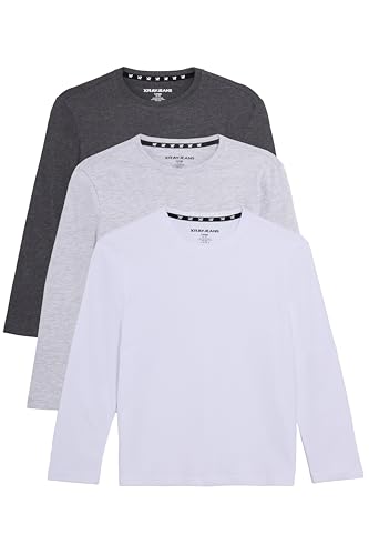 X RAY Boys (6-12) 3-Pack Classic Fit Tagless Cotton Shirts, Kids Long Sleeve Lightweight Crewneck Soft T-Shirt
