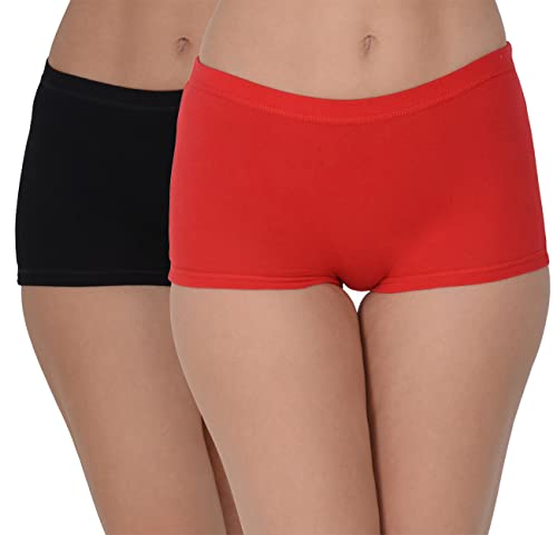 Image of EVA & JOY Women's Cotton Solid Mid-Rise Boyshort Panty Red,Black