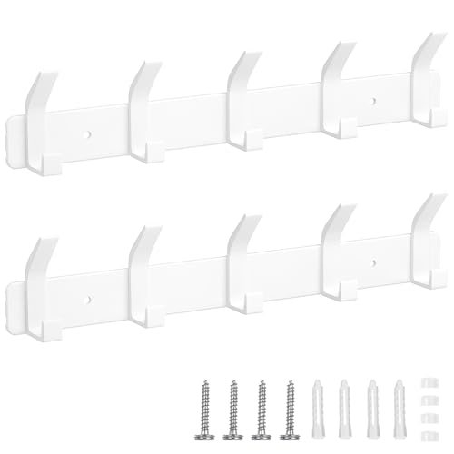 Eucomir Appendiabiti da Parete, 2 Pezzi Appendiabiti da Muro con 5 Ganci Moderno per Cucina, Camera da Letto, Ufficio, Bianco Perla