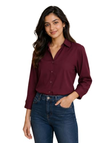 Image of FUNDAY FASHION Women Solid Regular Fit V Collered Casual Shirt