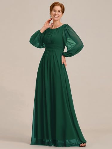 Ever-Pretty Women's Elegant A Line Pleat Floor Length Flowy Chiffon Long Sleeves Mother of The Bride Dress 0106B-PH4