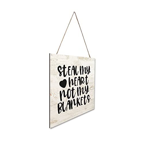 Wooden Signs, Rustic Steal My Heart Not My Blankets Sign Plaque Pianted Quote Home Decor Farmhouse Garden Outdoor Wall Art 8"X8", Made In Usa E64 #TOP2