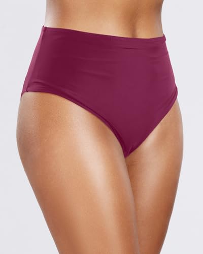 Image of Tempt Me Womens High Cut High Waisted Bikini Bottoms Tummy Control Bathing Suit Bottoms Swim Bottom Swimsuit Bottom