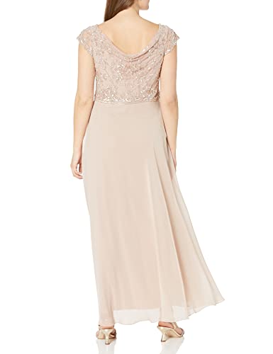 J Kara Women's Petite Short Sleeve Cowl Neck Long Beaded Dress, Blush/Silver, 12P - Image 3