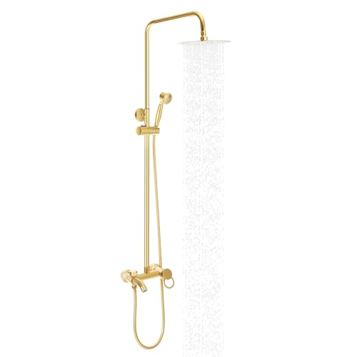 Colonne de Douche Dorée,Colonne de Douche Laiton Rétro Système de Douche avec 20CM Tête de Douche Réglable Hauteur 80-117cm Rotatif à 360° Mitigeur de Douche