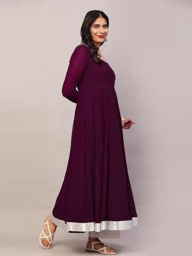 Image of KZA Women's Georgette Hand Embroidered Flared Anarkali Suit for Women | Full Sleeves Flare Anarkali Dress for Woman | Ethnic Flared Anarkali Kurta for Women
